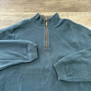 Tommy Bahama Teal Mens L Quarter‎ Zip Mock Neck Knit Sweater Reversible Ribbed